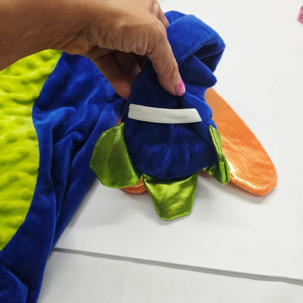 Spooked Dragon Costume Kids 4T Blue Orange Wings Plush Jumpsuit READ FLAW